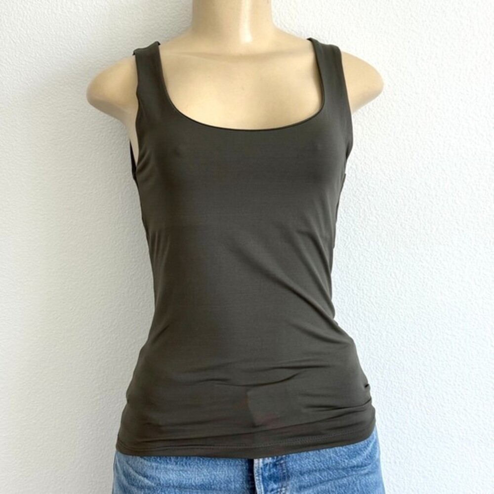 Zara Olive Green Scoop Neck Tank Top Essential Minimalist Basic Summer Crop S